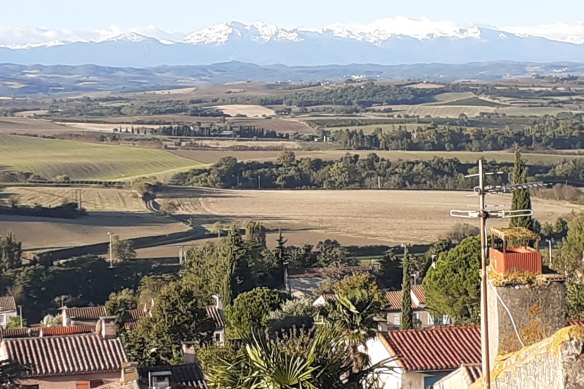 The view of the Pyrenees mountain range from the Stewarts' house.