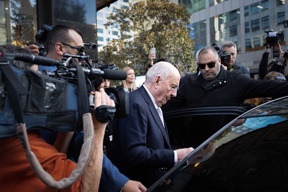 Jones departs the Downing Centre Local Court on Monday afternoon.