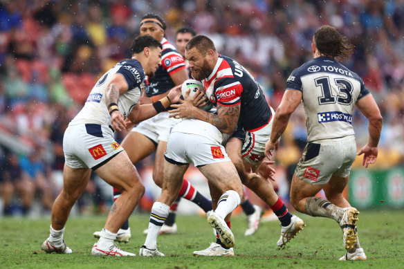 Jared Waerea-Hargreaves meets the Cowboys defence.