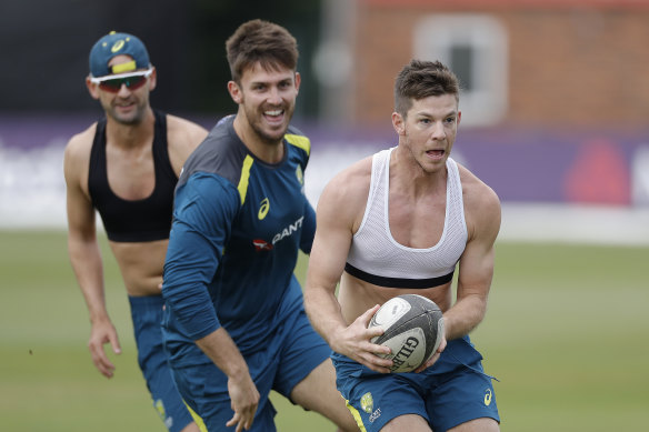 Australian skipper Tim Paine during the side's touch rugby match at training.