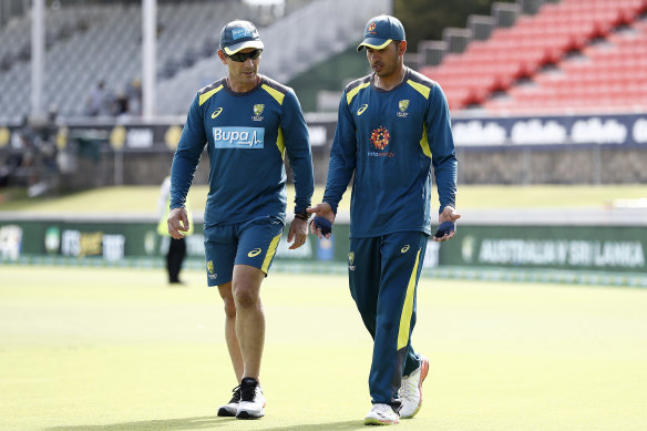 No hard feelings: Justin Langer and Usman Khawaja.