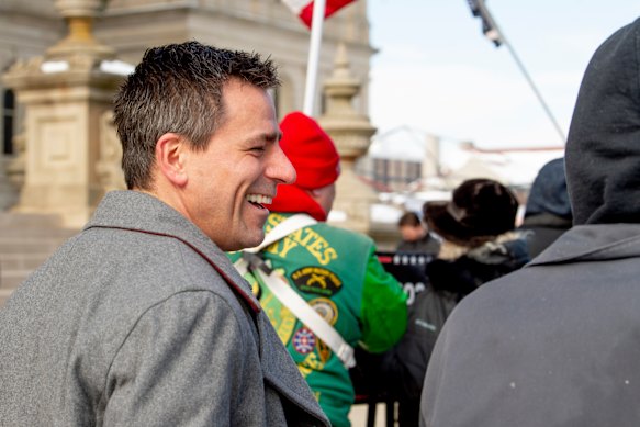 Republican candidate Ryan Kelley   attends a rally with conservative activists.