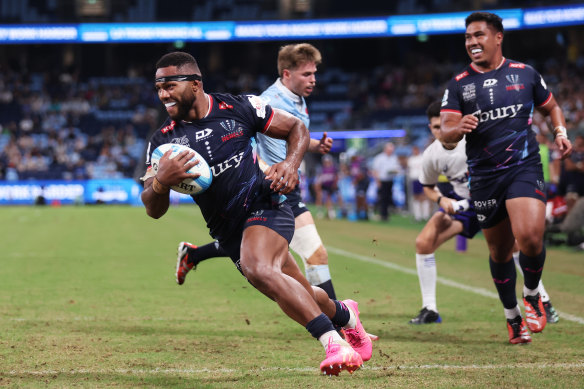 Filipo Daugunu goes in for the Rebels late in the game.