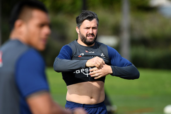 Adam Ashley-Cooper doing the hard yards at a Wallabies training session.