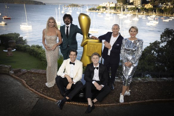 Gold Logie nominees (left to right) Sonia Kruger, Tony Armstrong, Andy Lee, Robert Irwin, Larry Emdur and Julia Morris. Not pictured: Asher Keddie.