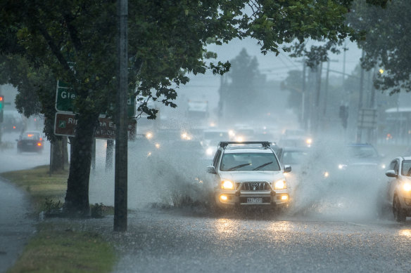 Flooding on the Nepean Highway near St Kilda on Friday. 