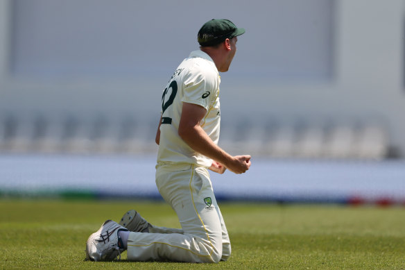 Happy camper: Cameron Green celebrates a cracking catch.