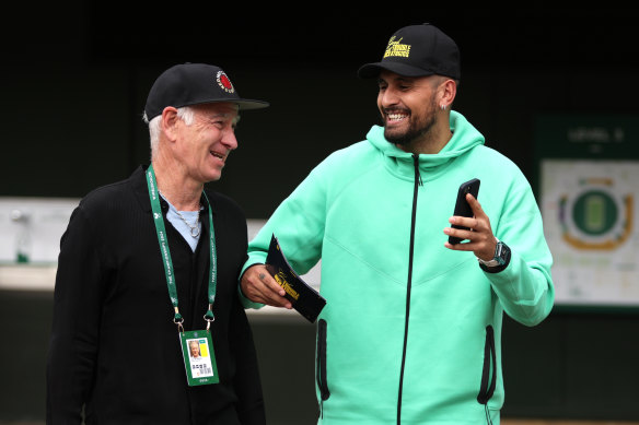 John McEnroe and Nick Kyrgios at Wimbledon ahead of the 2024 tournament.