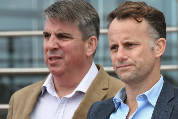 Josh Blanksby (right) is leaving the MRC. He is pictured in 2020 with then-Racing Victoria  boss Giles Thompson.