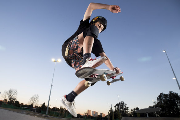 Matthew Orchard hones his skateboarding skills at Meadowbank Skate Park, one of several newly built in Sydney.