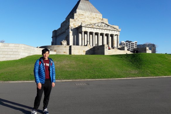 International student Tun Xiang Foo at the Shrine of Remembrance in Melbourne.