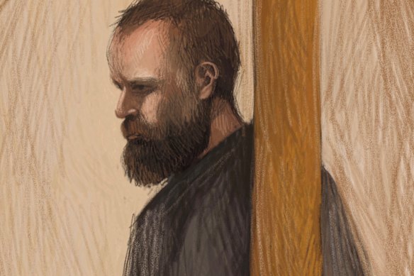 Court sketch of Brendan Nugent at Wangaratta Magistrates Court.