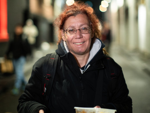 'It's a nice gesture': Cat, 50, with a meal supplied by State Parliament chefs. 
