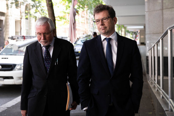 Neil Harley (right), former chief of staff to Gladys Berejiklian, outside the ICAC on Tuesday. He is not accused of wrongdoing.