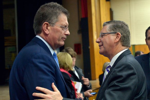 Premier Denis Napthine and Ted Baillieu in July 2014. 