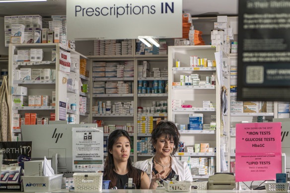 Balmain Community Pharmacist workers Sylvia Thai and Caroline Diamantis said there’s been a surge in customers buying cold and flu medicines.