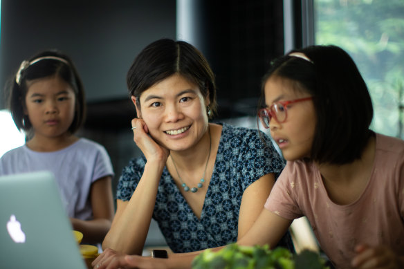 Valerie Sung with her children Evelyn and Elissa.