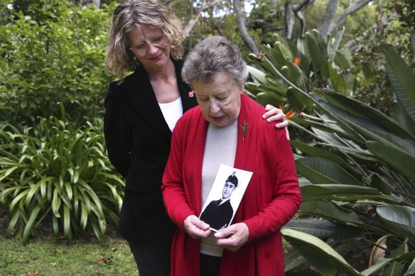 Rosemary White (front) with Alison Mudie in Turramurra, reflects on her uncle Robert Hill who died in the sinking of HMAS Sydney. 