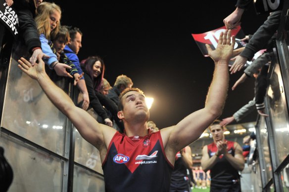 Brad Green, now Demons president, after his last game for Melbourne in 2012.