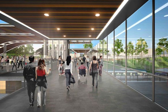 A render released in early 2017 of a renovated Dulwich Hill station before plans were later scaled back.