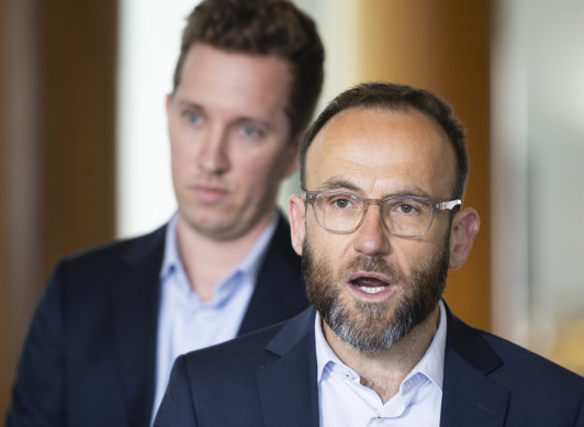 The Greens machine: leader Adam Bandt (right) with Max Chandler-Mather.