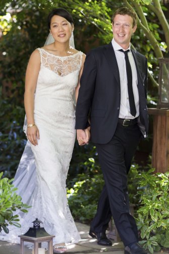 Chan and Zuckerberg on their wedding day in 2012, the day after Facebook was floated.