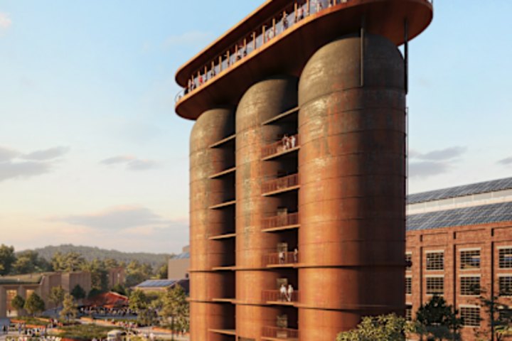 A rendered image of BlueScope’s proposed Port Kembla development that aims to preserve the history of the industrial site.