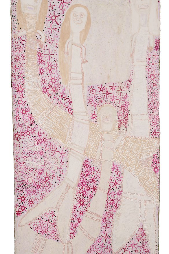 Ms D. Yunupiŋu’s Yunupiŋu - The Rock, 2021. Courtesy of the estate of Ms D. Yunupiŋu and Buku-Larrŋgay Mulk