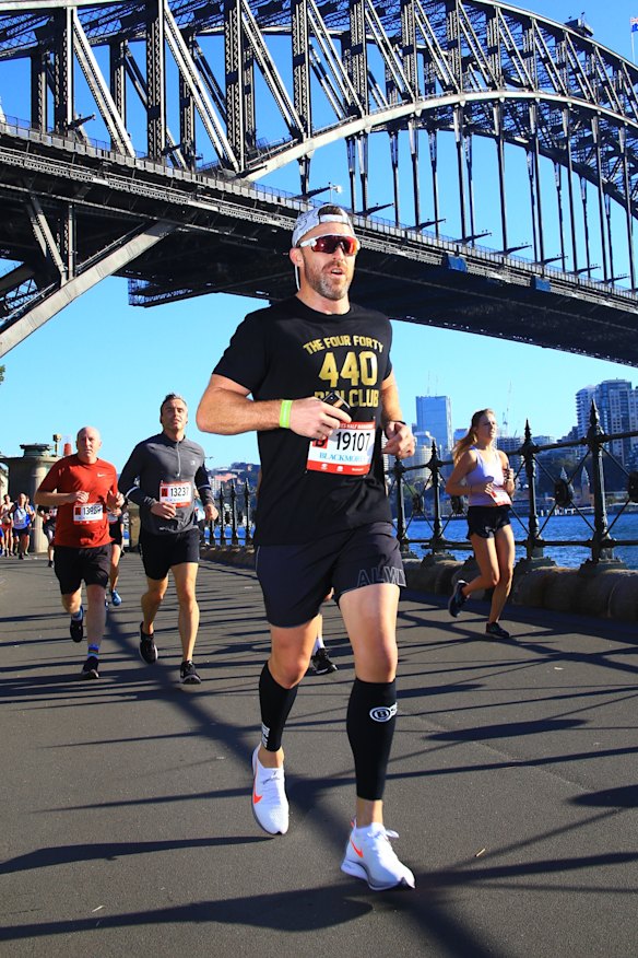 Todd Liubinskas in his footless compression socks.