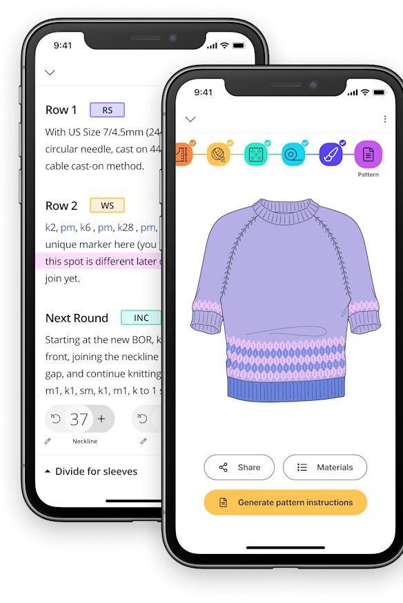 App Bellish delivers knitters personalised patterns according to their selected size, style and yarn.