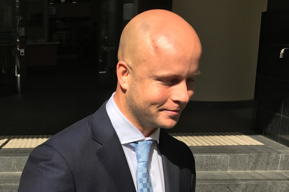 Sam Barnett leaves the Perth Magistrates Court on Wednesday 