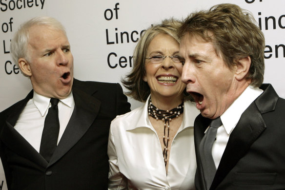 Steve Martin and Martin Short joke backstage with Diane Keaton at the Film Society of Lincoln Centre's  Gala Tribute in New York in 2007. 