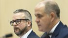 ABC director of news, analysis and investigations Justin Stevens (left) with managing director David Anderson at Senate estimates.