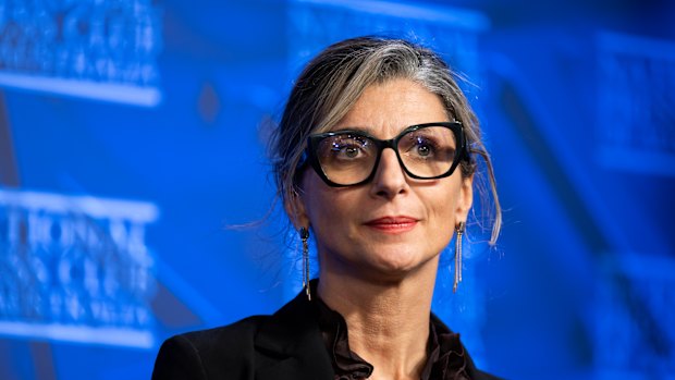 Francesca Albanese, UN special rapporteur on human rights in the occupied Palestinian territory, ahead of an address to the National Press Club of Australia in Canberra on Tuesday 14 November 2023. fedpol Photo: Alex Ellinghausen