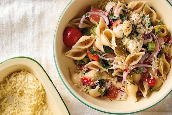 Mediterranean pasta salad, with a choice of dressings, is ideal for summer entertaining.