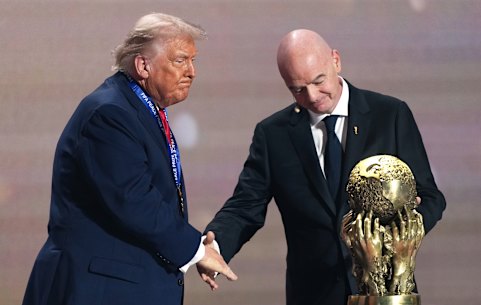 FIFA President Gianni Infantino presents President Donald Trump with the FIFA Peace Prize late last year.