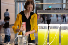 Jessie French at work creating bioplastic from marine algae.