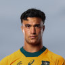 BRISBANE, AUSTRALIA - JUNE 26: Joseph Sua’ali’i poses during an Australia Wallabies Portrait Session on October 28, 2024 in Sydney, Australia. (Photo by Mark Metcalfe/Getty Images)