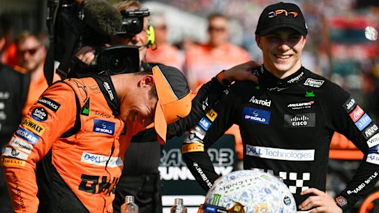 Lando Norris (left) had a compelling battle with his teammate, Piastri.