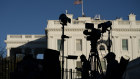 The day after:  media organizations set up outside the White House on Wednesday. 