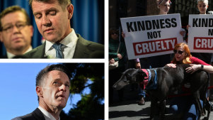 Former premier Mike Baird, NSW premier Chris Minns and the protests from 2016.