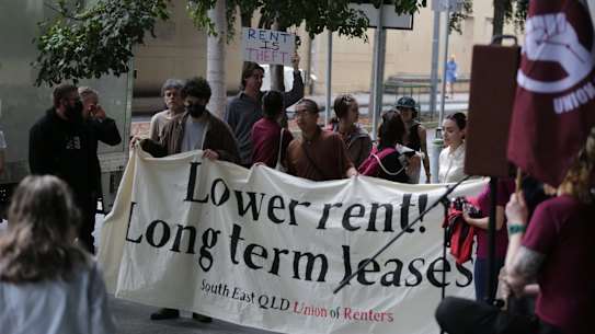 Protesters outside the Queensland housing summit.