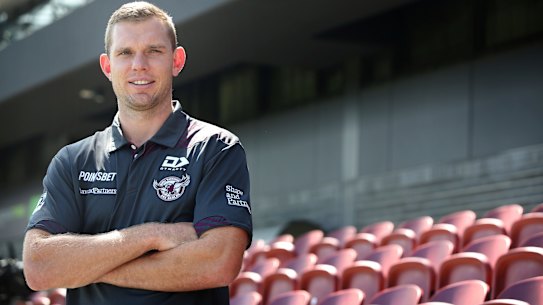 NRL Manly-Warringah Halfback Tom ‘Turbo’ Trbojevic addresses the Media during a press conferance at 4 Pines Stadium, Brookvale, Sydney. January 31, 2023. Photograph by James Alcock / SMH