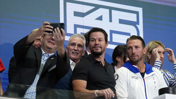 Mark Wahlberg with F45 CEO and co-founder Adam Gilchrist at the NYSE float last year.