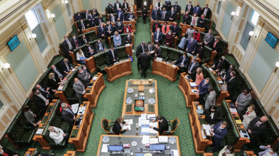 Queensland MPs voting on the Palaszczuk government’s voluntary assisted dying bill in 2021.