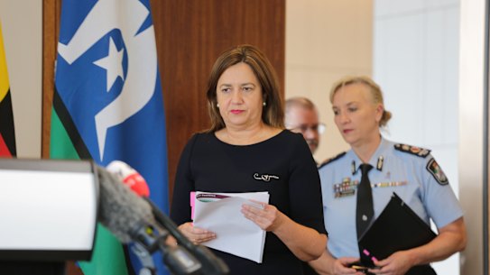 Queensland Premier Annastacia Palaszczuk announcing the updated border plans on Monday.