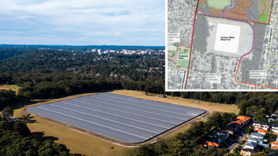 Composite of Thornleigh Reservoir and a map of the proposed extension.