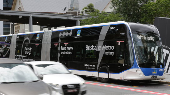 A Brisbane Metro vehicle parked on Ann Street.