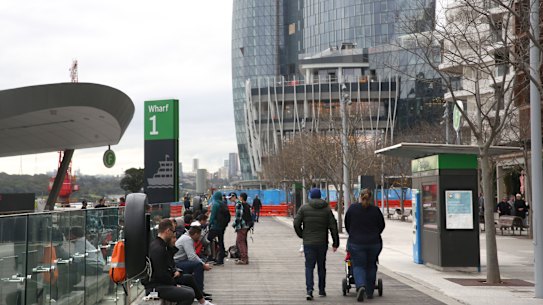 Visitors are slowly returning to Barangaroo, but the City of Sydney estimates pedestrian traffic has fallen 90 per cent during the pandemic.