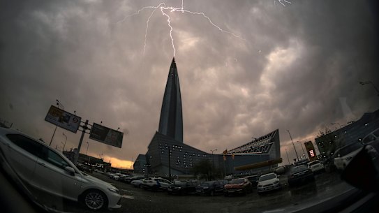 The headquarters of Russian gas monopoly Gazprom in St Petersburg.
